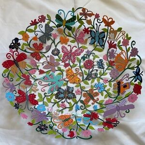 Emanuel Yair Decorative Metal Butterfly and Flower Fruit Bowl, Hand Painted
